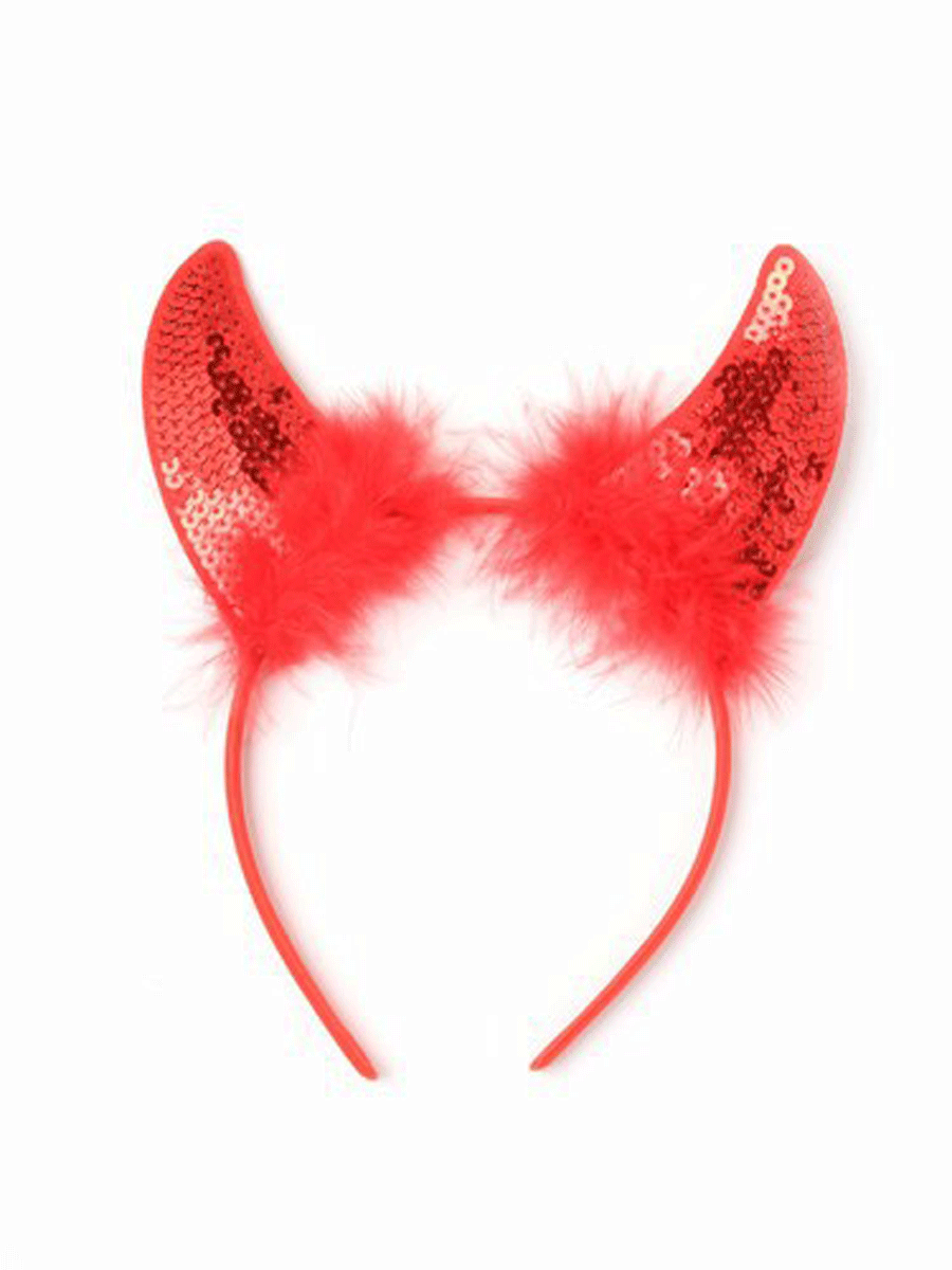 Red Sequin Devil Horns Aliceband Ladies Girls Scary Vampire Halloween Fancy Dress - Labreeze