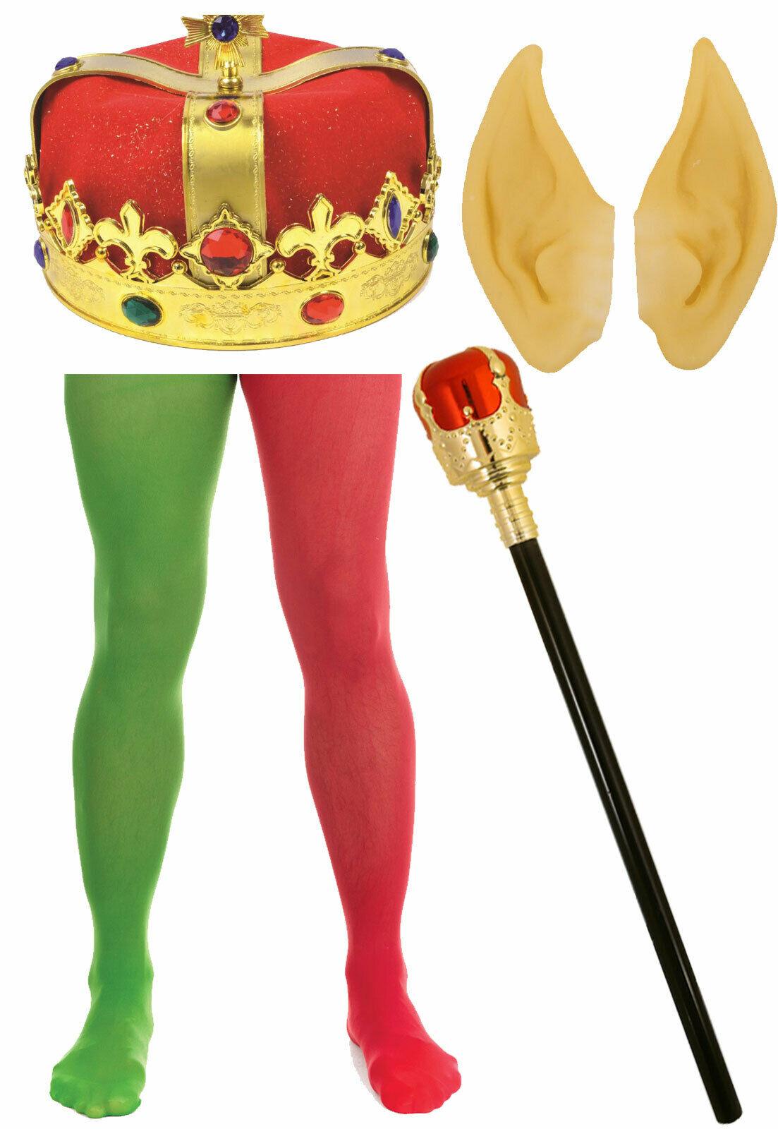 Red Velvet King Hat Royal Sceptre Ears Elf Tights Christmas Xmas Fancy Dress - Labreeze