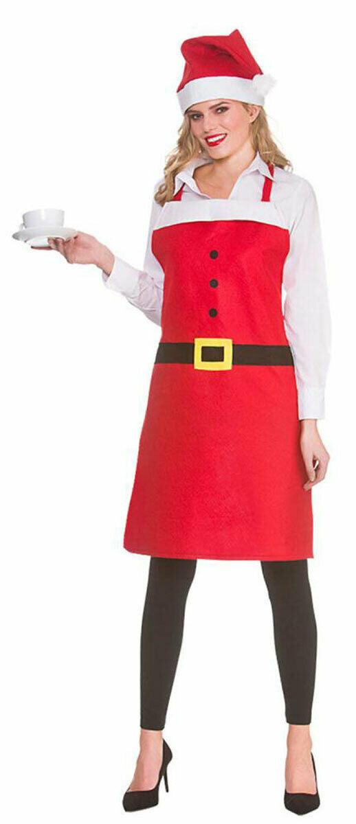 Santa Apron & Hat Set Christmas Ladies Fancy Dress Outfit Xmas Costume - Labreeze