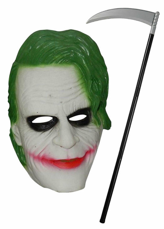 Scary Joker Green Hair Mask Grim Reaper Scythe Halloween Horror Fancy Dress - Labreeze