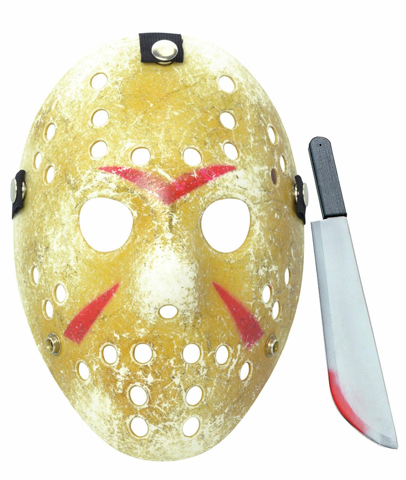 Scary Painted Hockey Mask Blood Splattered Machete Halloween Horror Party Set - Labreeze