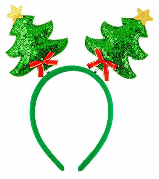 Sequin Christmas Mini Tree Boppers Headband Green Xmas Party Fancy Dress - Labreeze