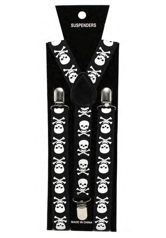 Skeleton Braces Adjustable Halloween Skull Printed Unisex Elastic Clip on Suspenders - Labreeze