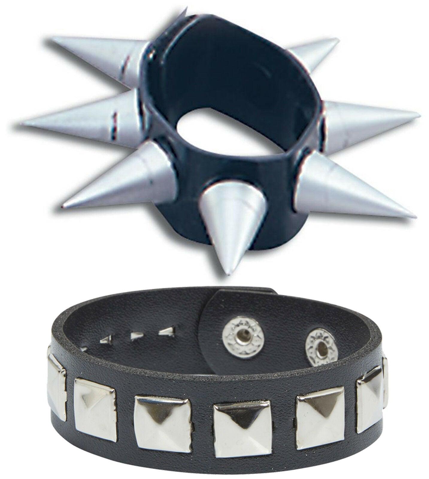 Studded Punk Wristband Leather Spike Bracelet Rocker Biker 70s Fancy Dress - Labreeze