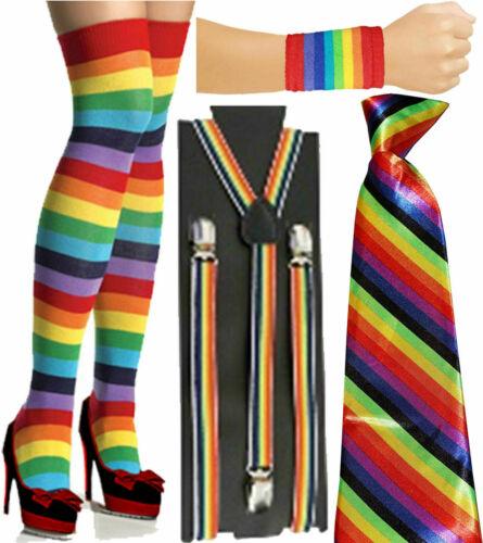 Support NHS LGBT 1980s Socks Wristband Neck Tie Braces Rainbow Fancy Dress - Labreeze