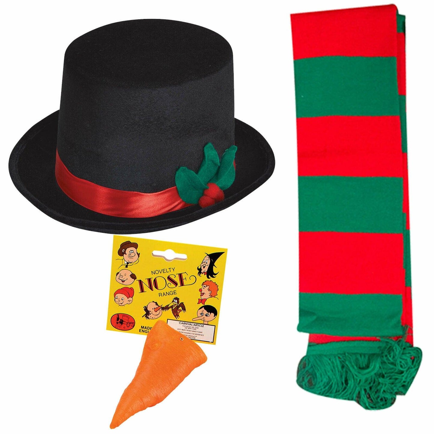 Top Hat W/Mistletoe Scarf Carrot Nose Christmas Xmas Snowman Fancy Dress - Labreeze