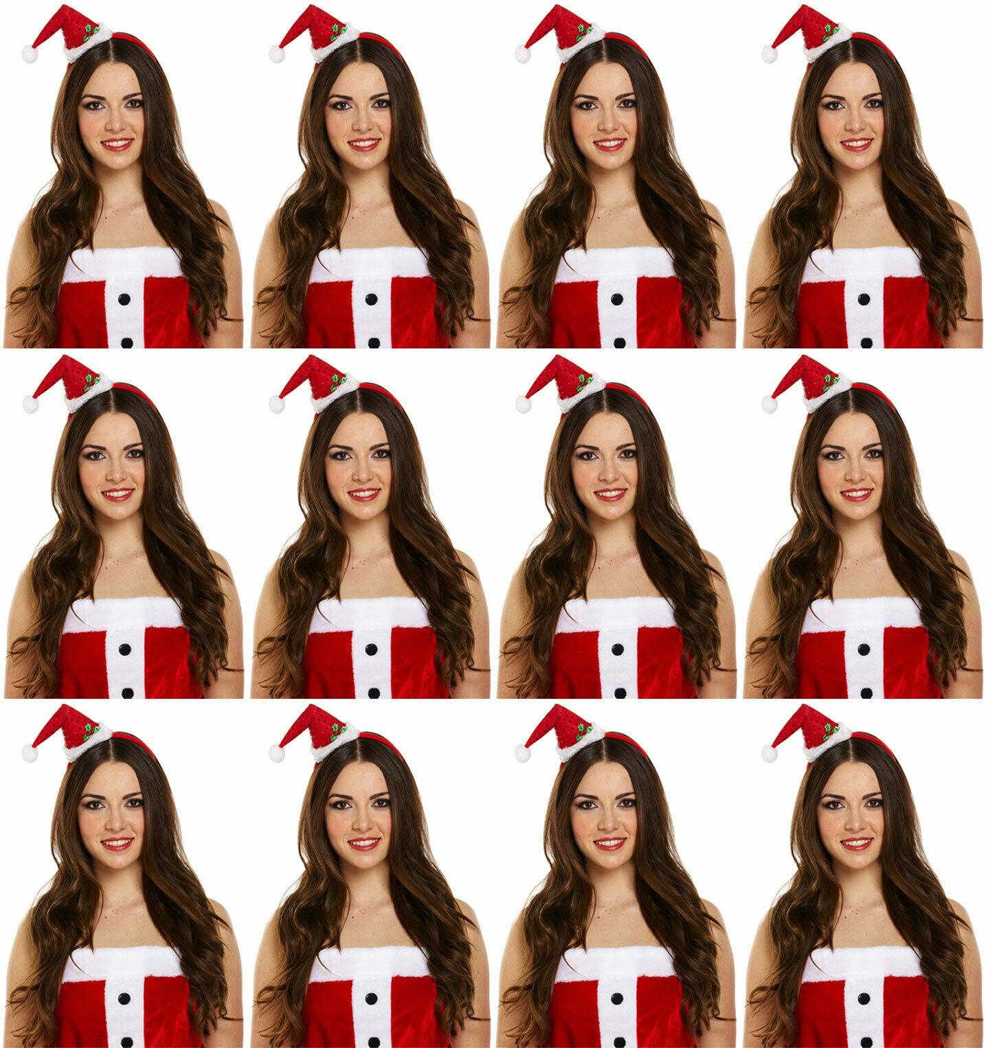 Value Pack of 12 Funky Mini Santa Hat On Headband Christmas Xmas Party Hat - Labreeze