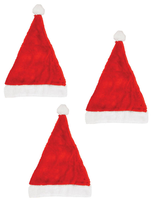 Value Set Of 3x Christmas Santa Clause Hat Red White Father Xmas Fancy Dress Cap - Labreeze