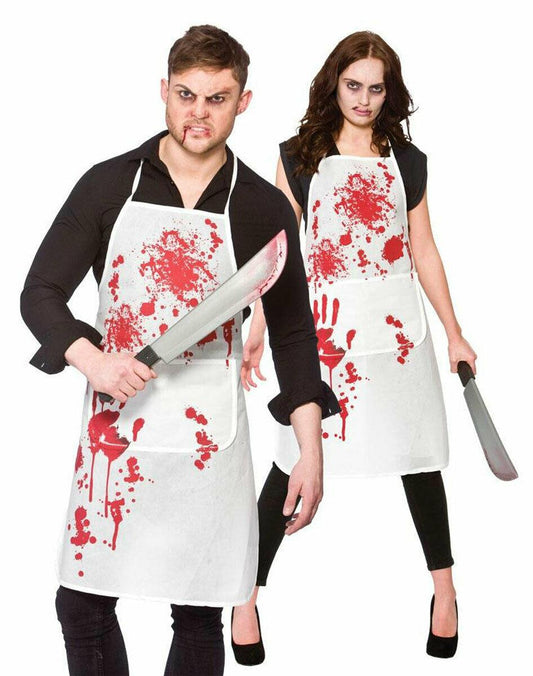 White Bloody Apron Blood Splattered Killer Chef Halloween Fancy Dress - Labreeze