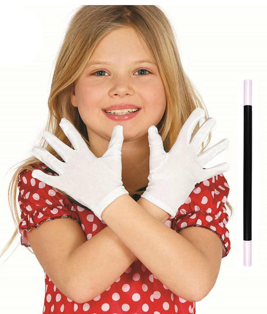 White Cotton Gloves Wizard Magic Wand Kids World Book Day 2 Pcs Set Fancy Dress - Labreeze