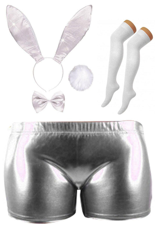 White Glitter Bunny Set Metallic Short OOTK Socks Hen Night Party Fancy Dress - Labreeze